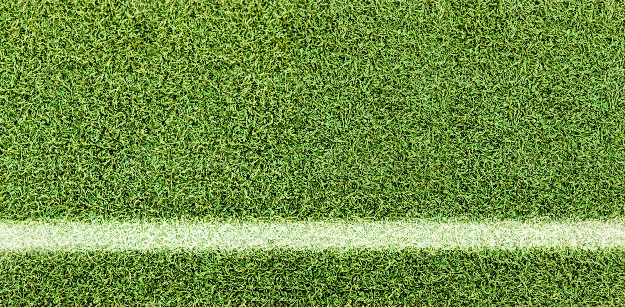 Green grass texture background. Artificial green grass. White Line on the soccer field. photo