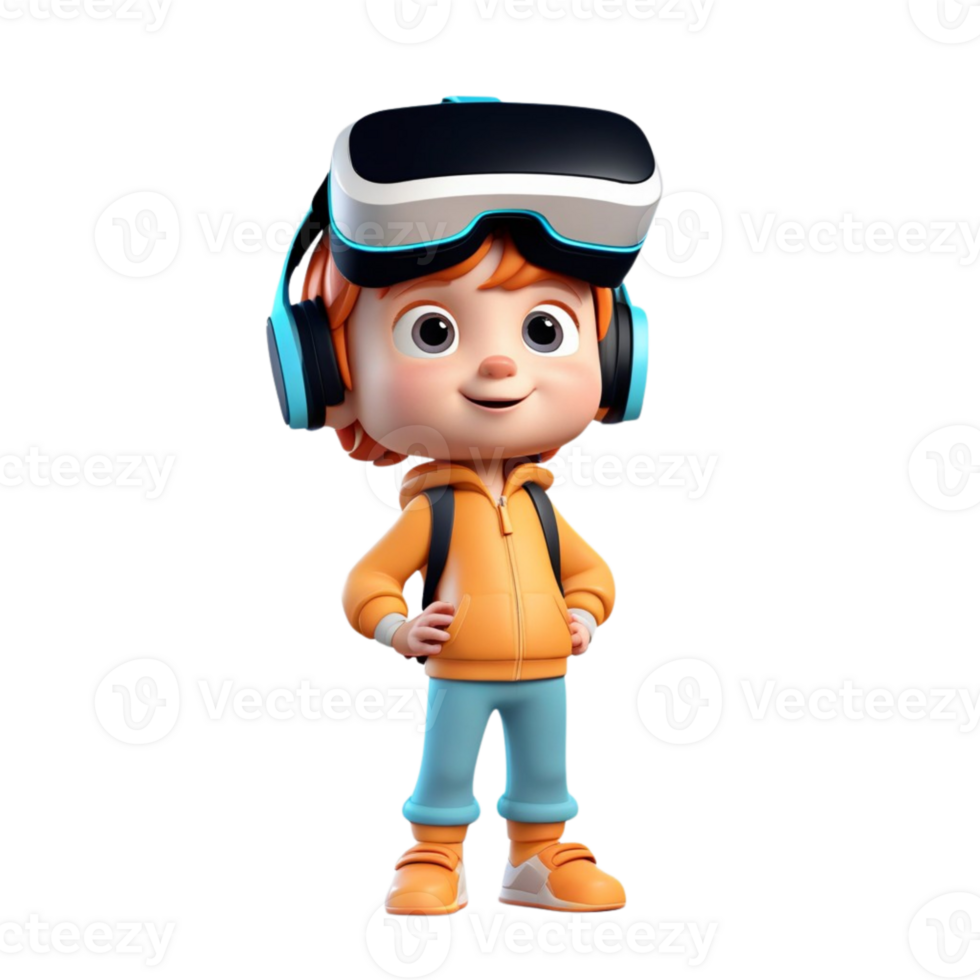 AI generated a 3d Child wearing vr headset on isolated transparent background png, generated with AI png