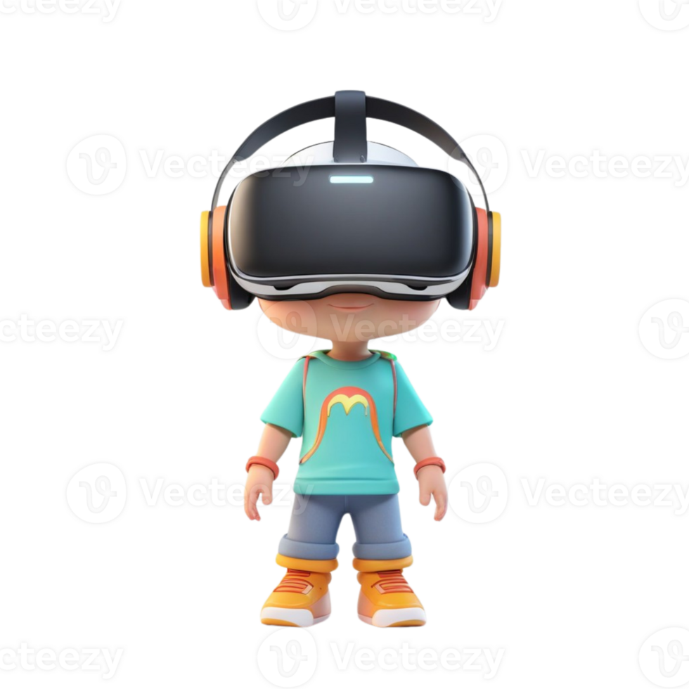 AI generated a 3d Child wearing vr headset on isolated transparent background png, generated with AI png