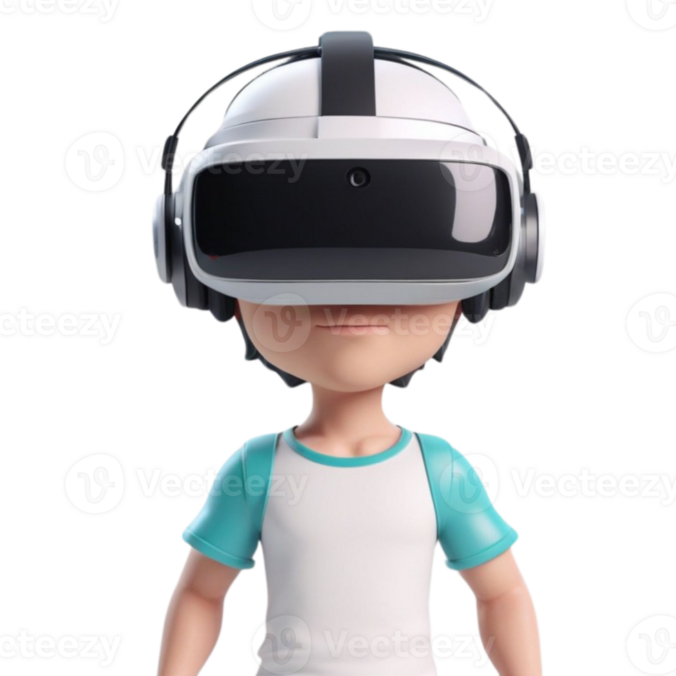 AI generated a 3d Child wearing vr headset on isolated transparent background png, generated with AI png