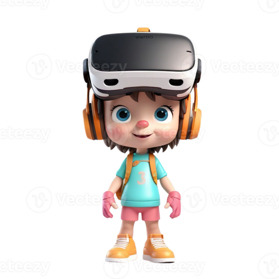 AI generated a 3d Child wearing vr headset on isolated transparent background png, generated with AI png