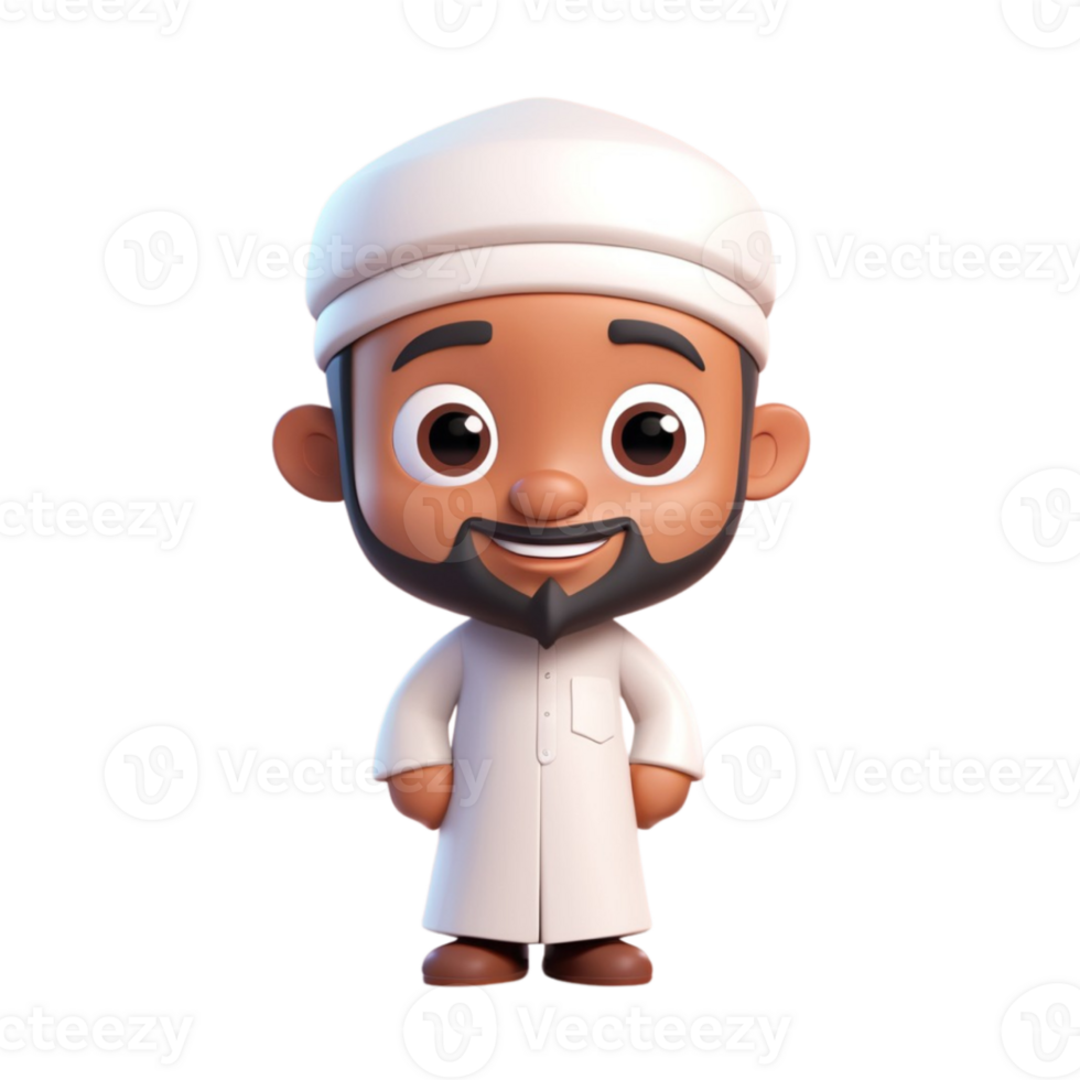 AI generated 3d render of a muslim man on isolated transparent background png, generated with AI png