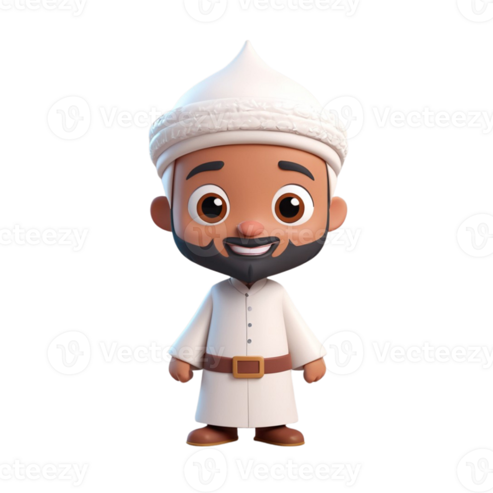 AI generated 3d render of a muslim man on isolated transparent background png, generated with AI png