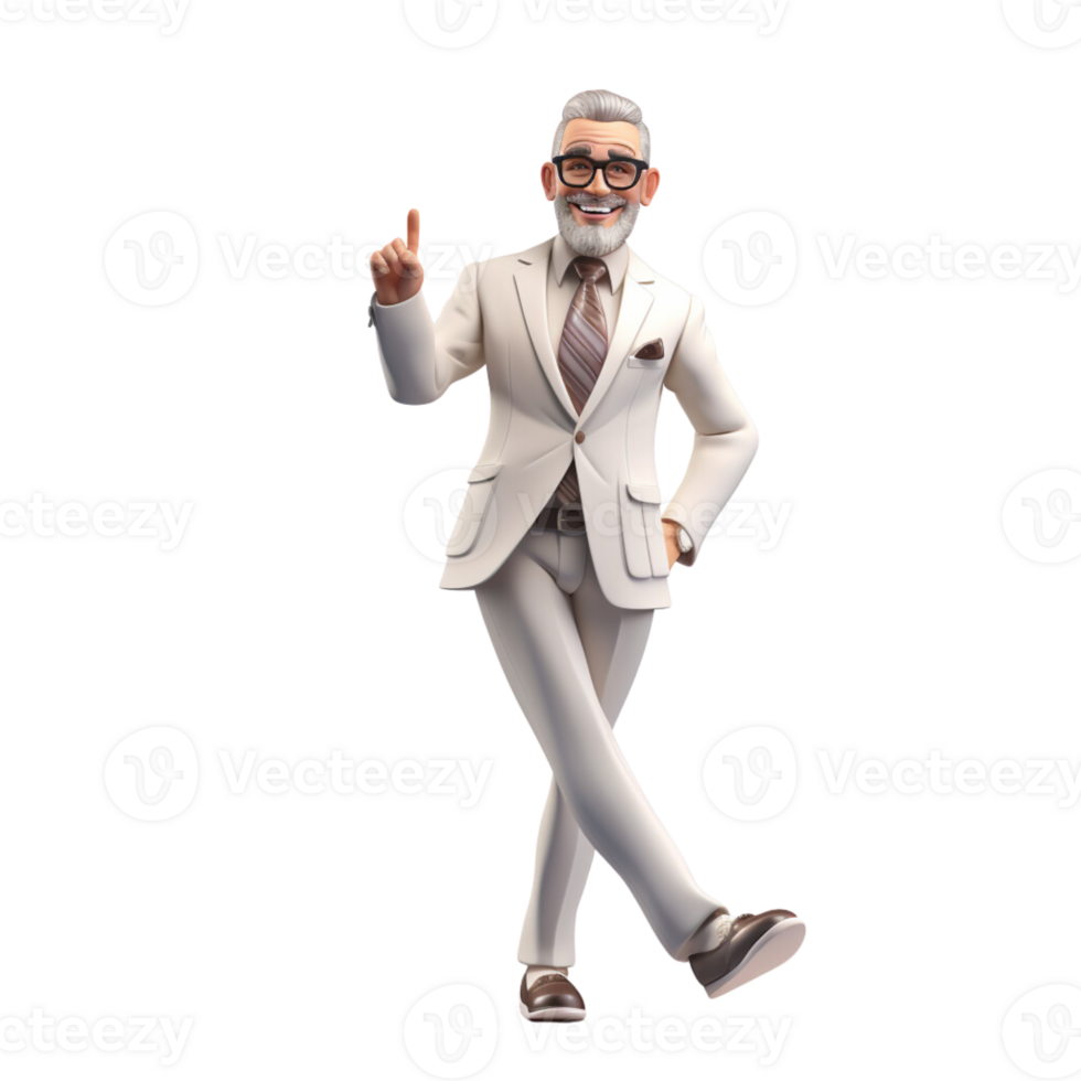 AI generated a 3d happy businessman with suit on isolated transparent background png, generated with AI png