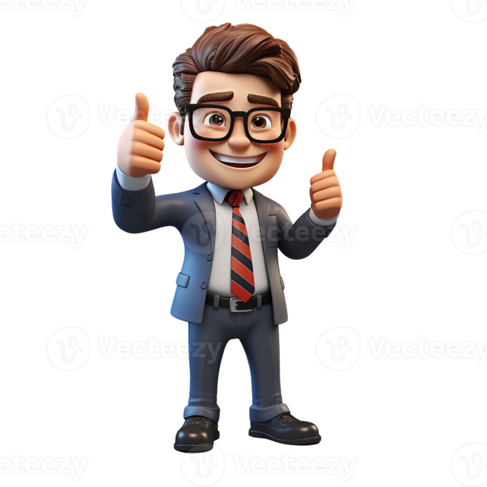 AI generated a 3d happy businessman with suit on isolated transparent background png, generated with AI png