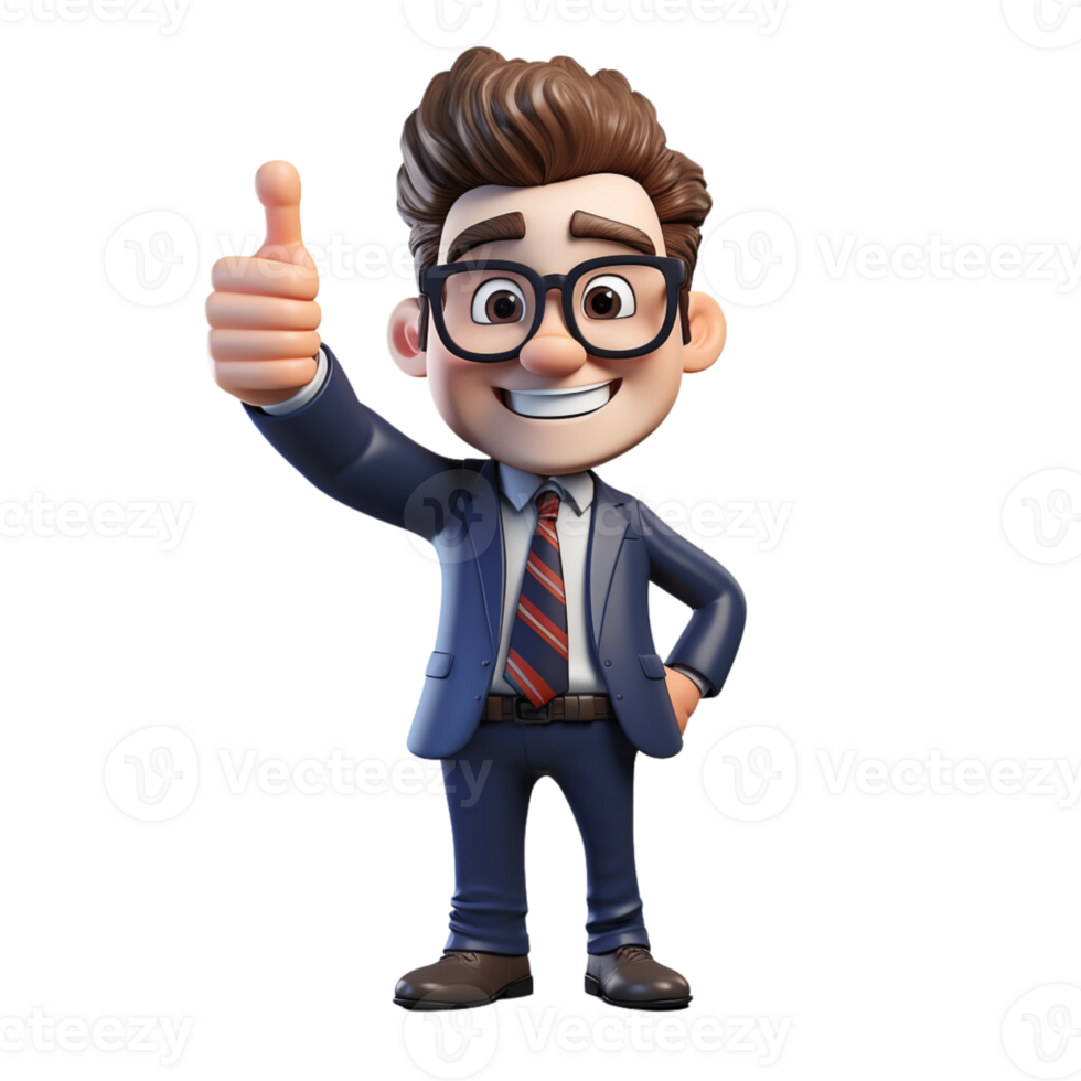 AI generated a 3d happy businessman with suit on isolated transparent background png, generated with AI png