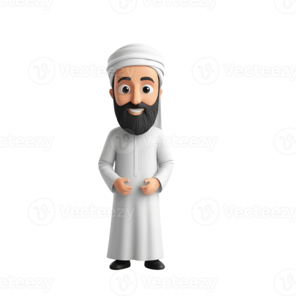 AI generated 3d render of a muslim man on isolated transparent background png, generated with AI png