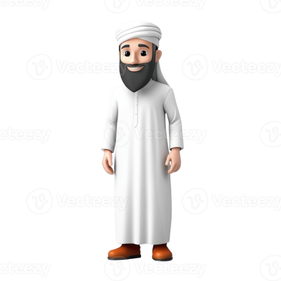 AI generated 3d render of a muslim man on isolated transparent background png, generated with AI png