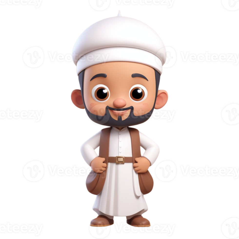 AI generated 3d render of a muslim man on isolated transparent background png, generated with AI png