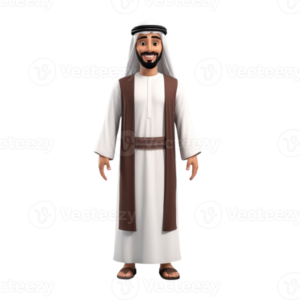 AI generated 3d render of a muslim man on isolated transparent background png, generated with AI png