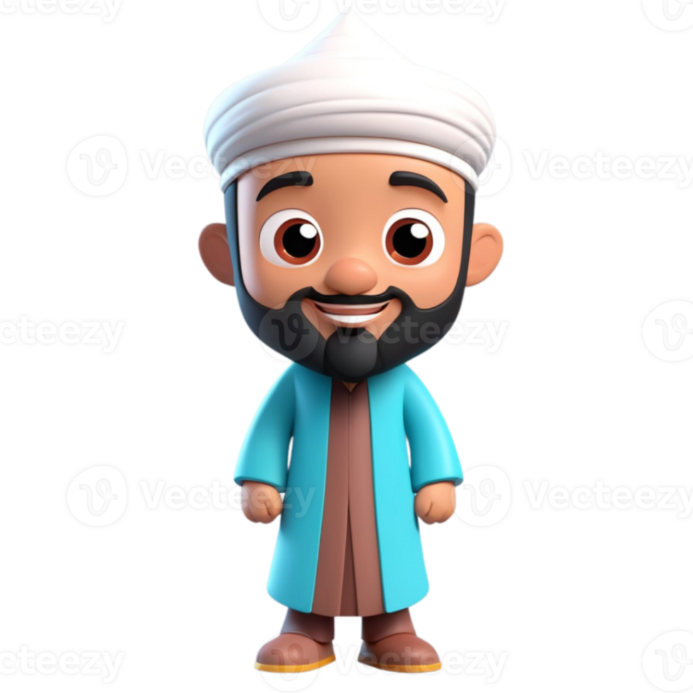 AI generated 3d render of a muslim man on isolated transparent background png, generated with AI png