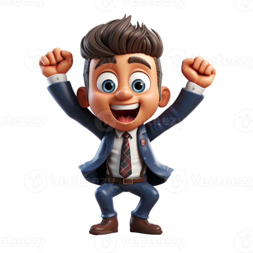 AI generated a 3d happy businessman with suit on isolated transparent background png, generated with AI png