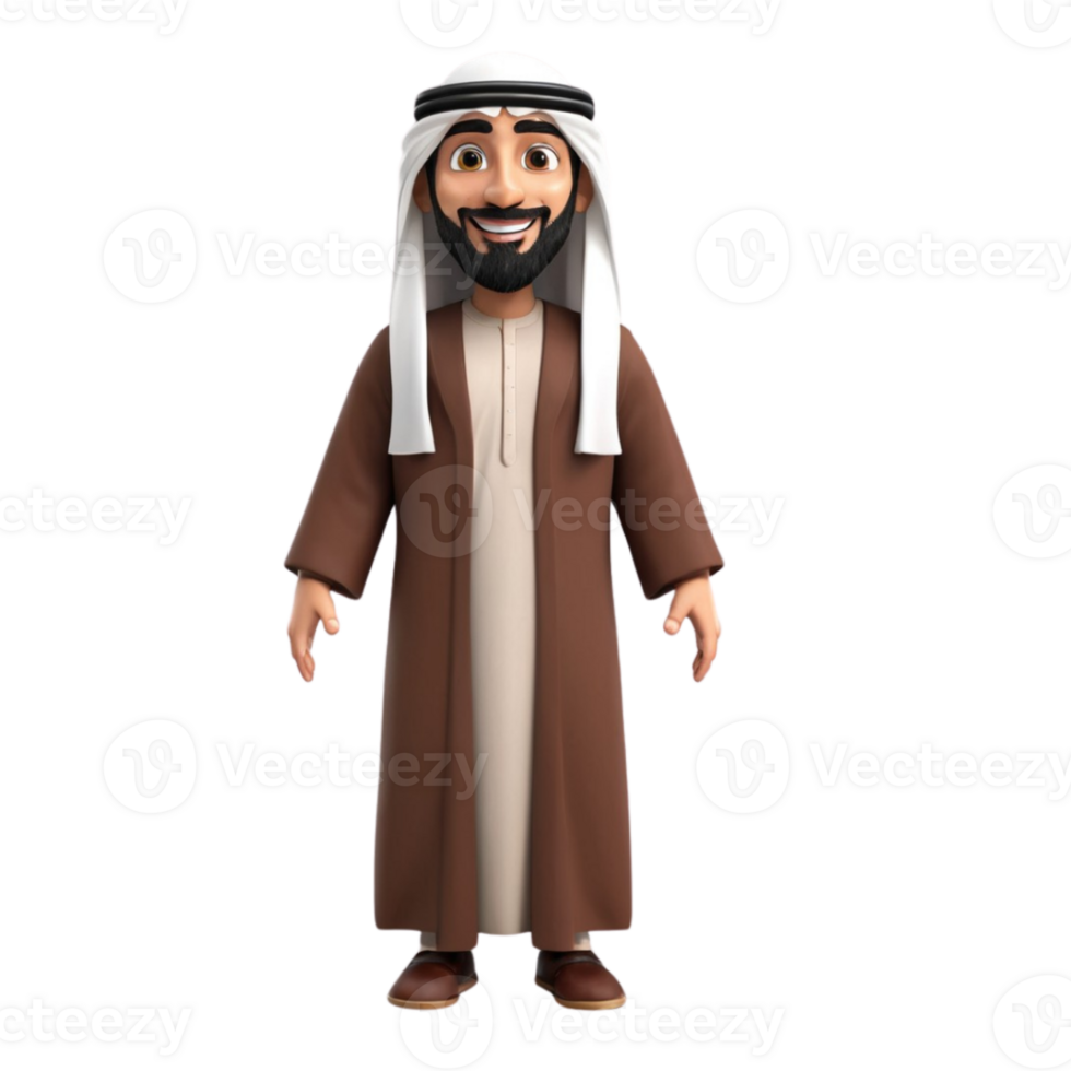 AI generated 3d render of a muslim man on isolated transparent background png, generated with AI png