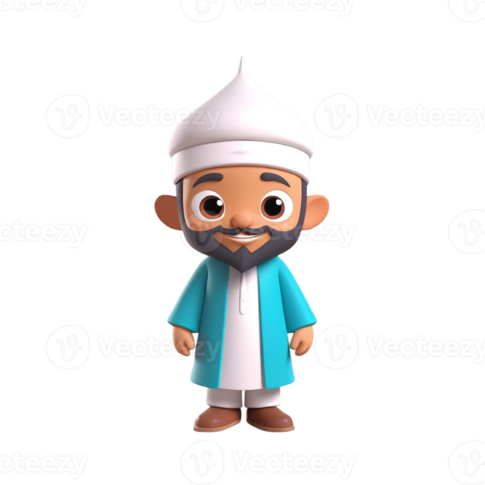 AI generated 3d render of a muslim man on isolated transparent background png, generated with AI png