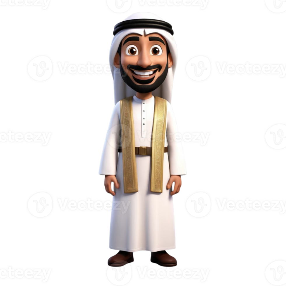 AI generated 3d render of a muslim man on isolated transparent background png, generated with AI png