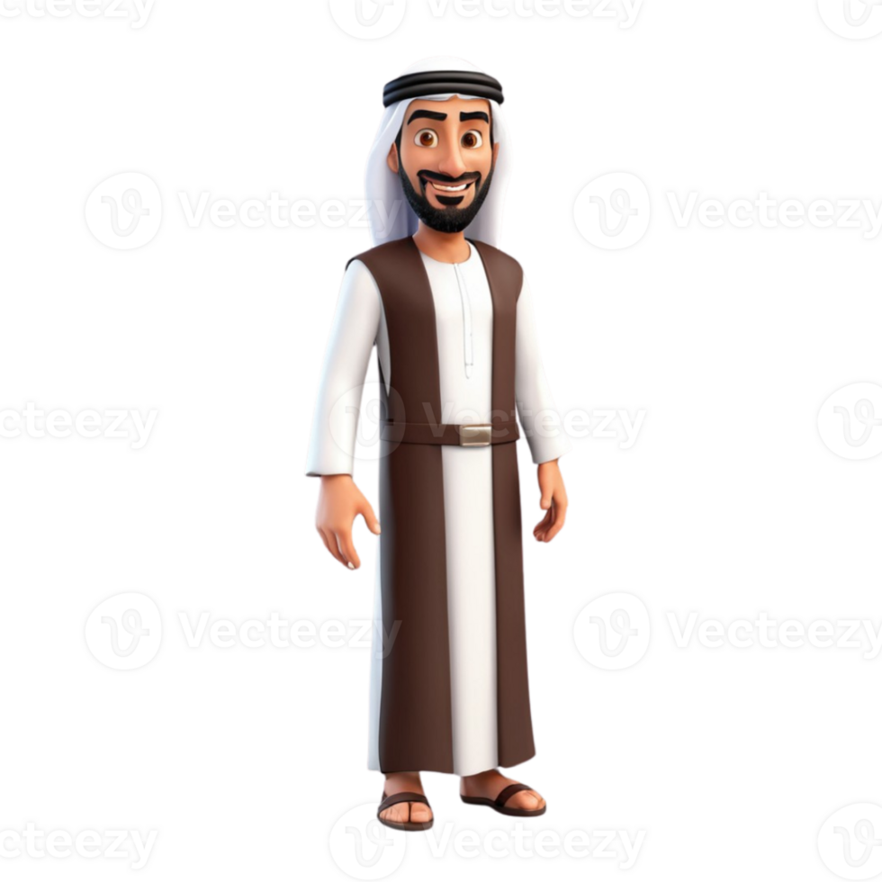 AI generated 3d render of a muslim man on isolated transparent background png, generated with AI png