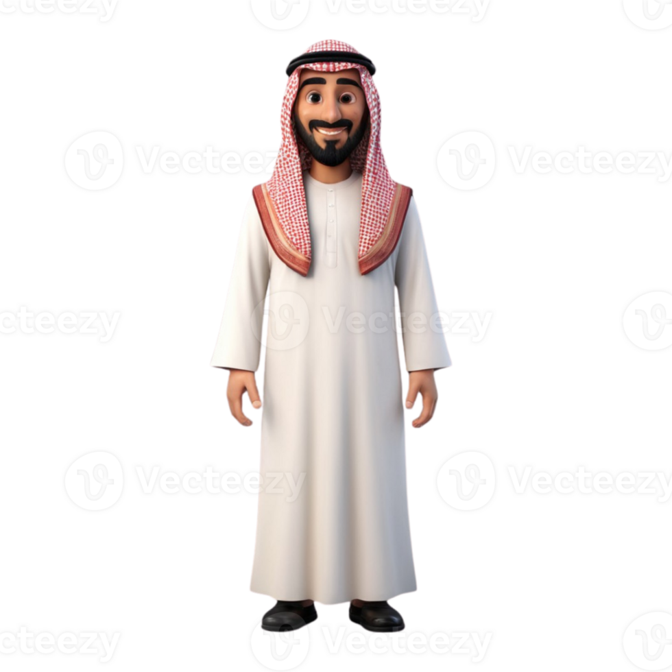 AI generated 3d render of a muslim man on isolated transparent background png, generated with AI png
