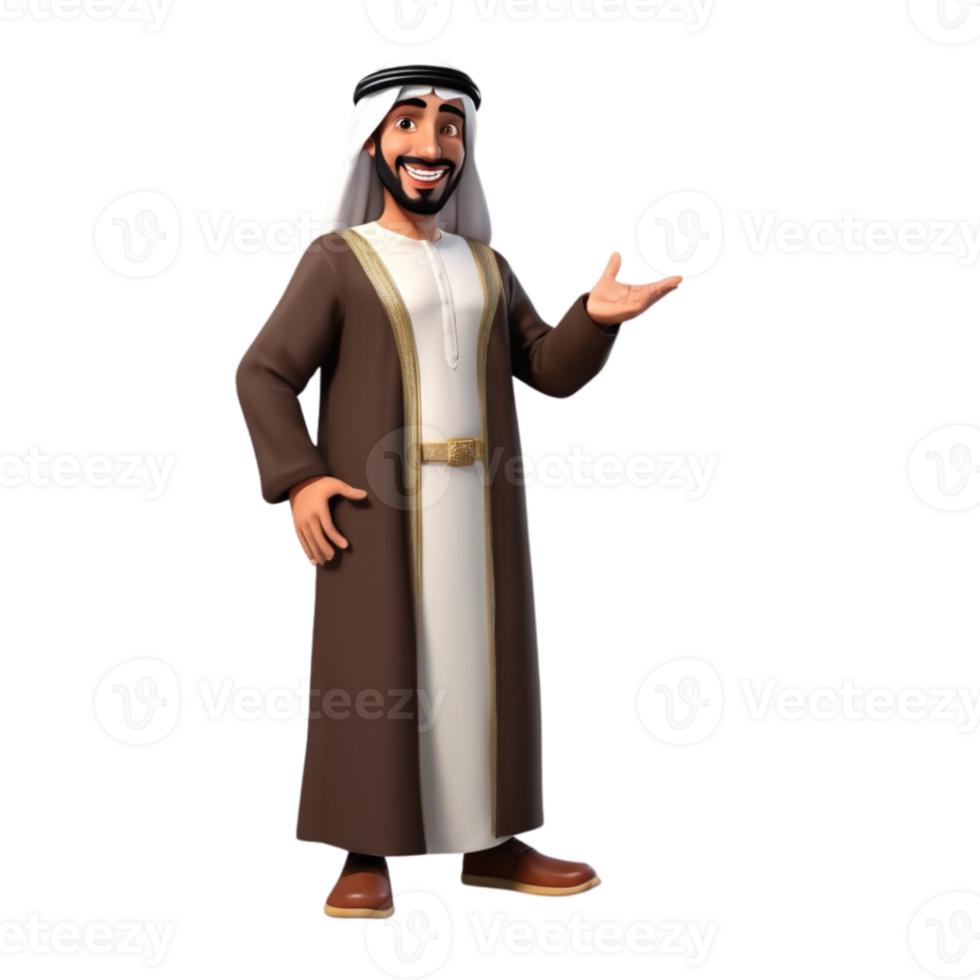 AI generated 3d render of a muslim man on isolated transparent background png, generated with AI png