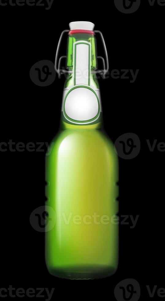 Bottle of Lager beer with flip-top cap isolated on a black background photo