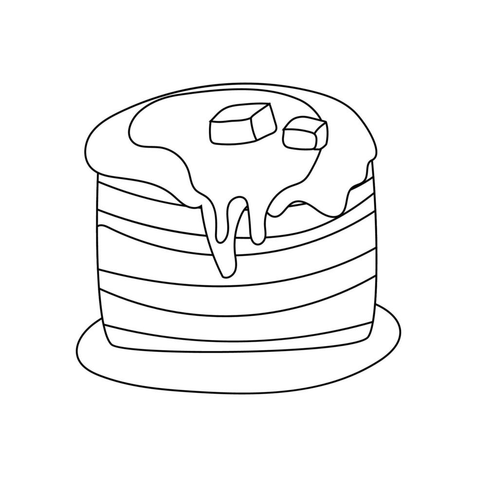 Pancake with butter and honey in a doodle style. vector