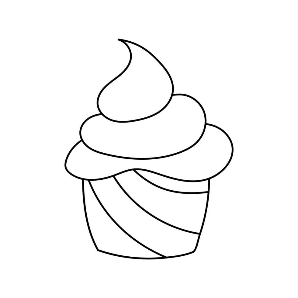 magdalena con crema, garabatear negro y blanco postre vector ilustración.