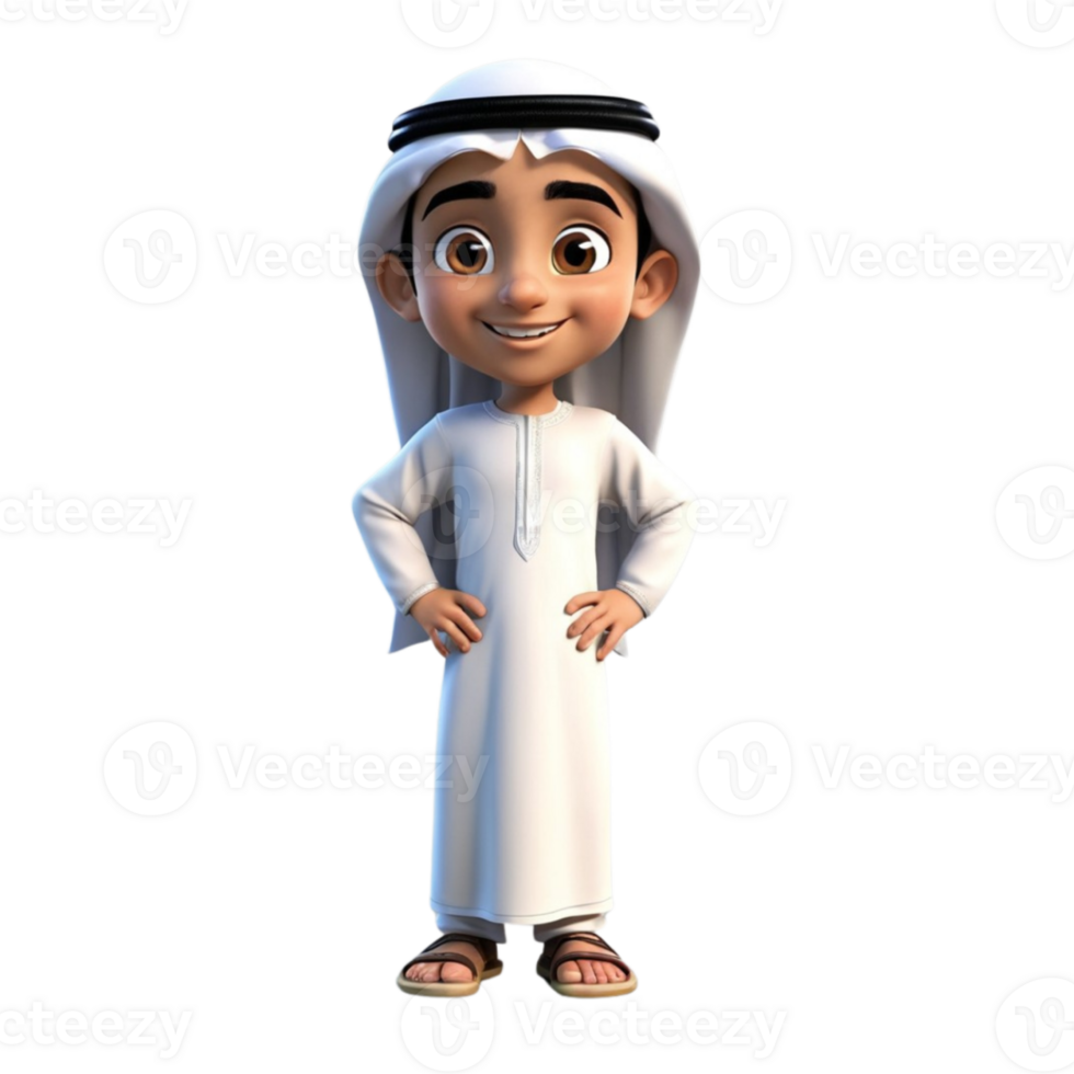 AI generated 3d render of a muslim kid on isolated transparent background png, generated with AI png