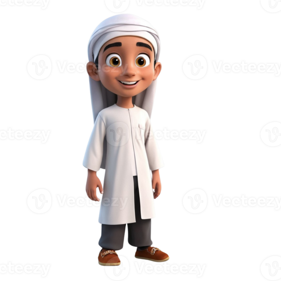 AI generated 3d render of a muslim kid on isolated transparent background png, generated with AI png