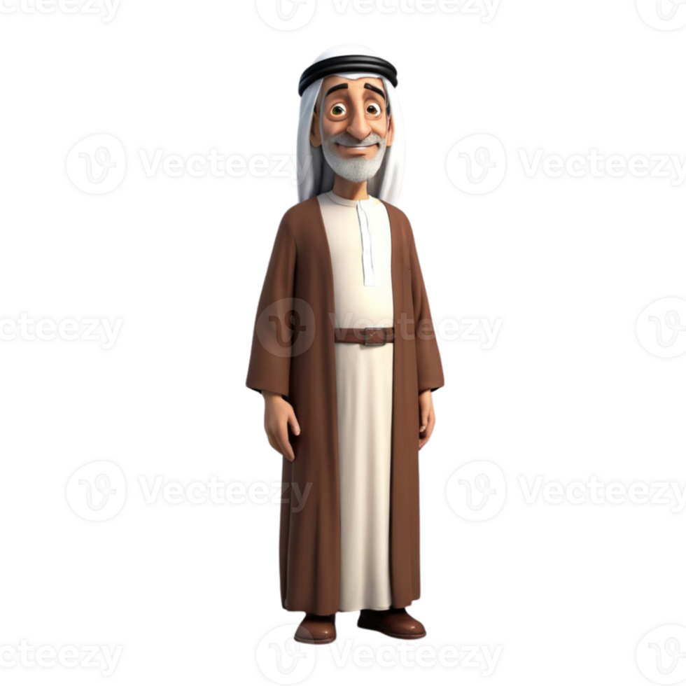 AI generated 3d render of a muslim old man on isolated transparent background png, generated with AI png