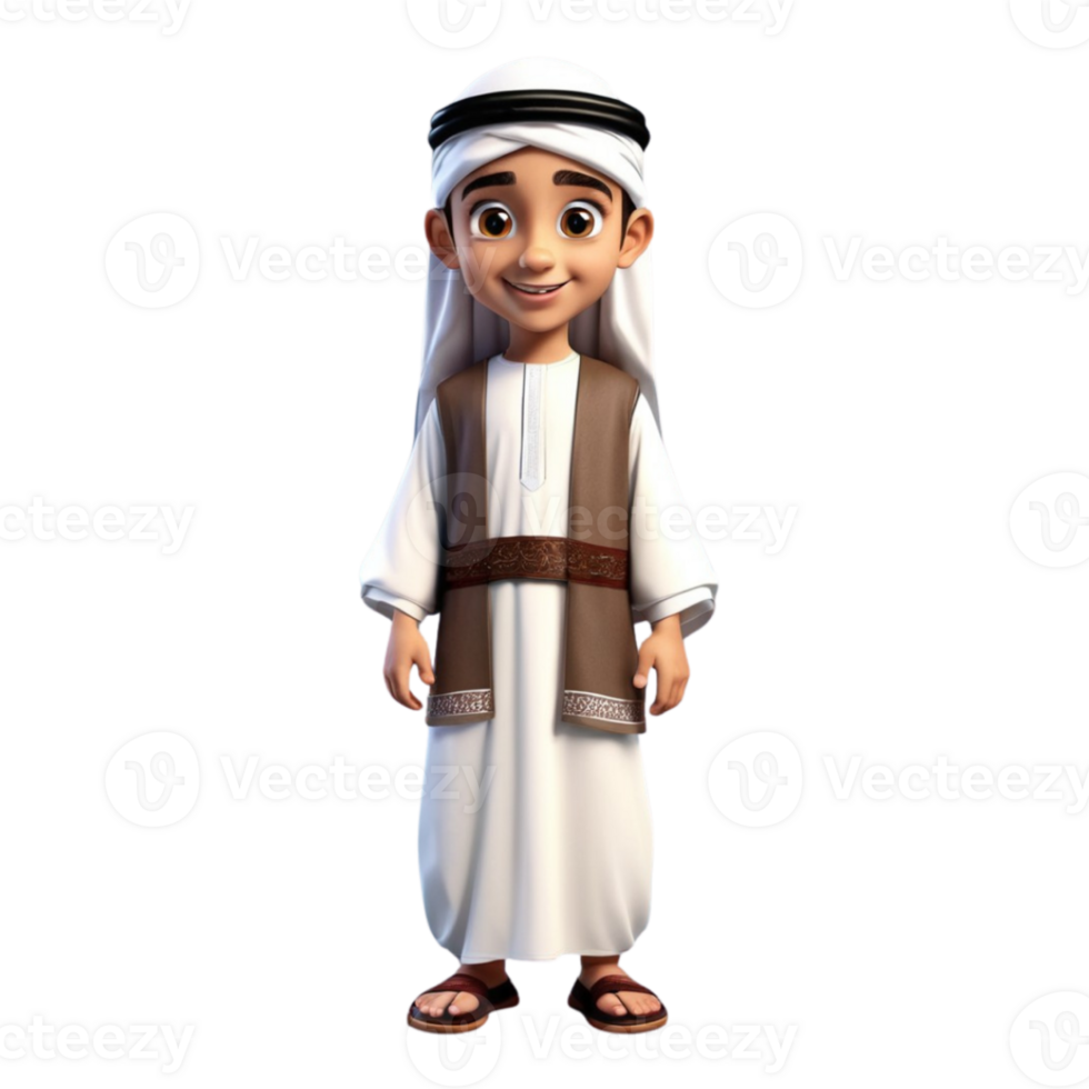 AI generated 3d render of a muslim kid on isolated transparent background png, generated with AI png