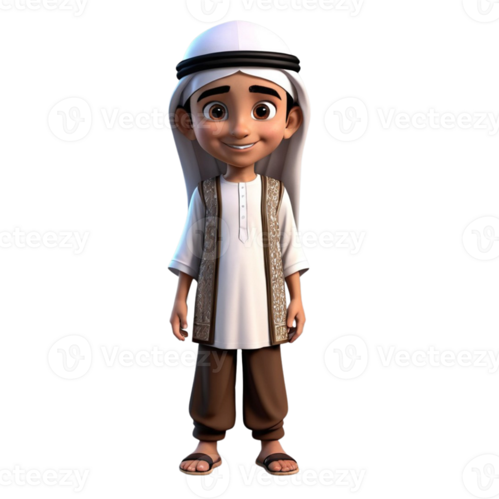 AI generated 3d render of a muslim kid on isolated transparent background png, generated with AI png