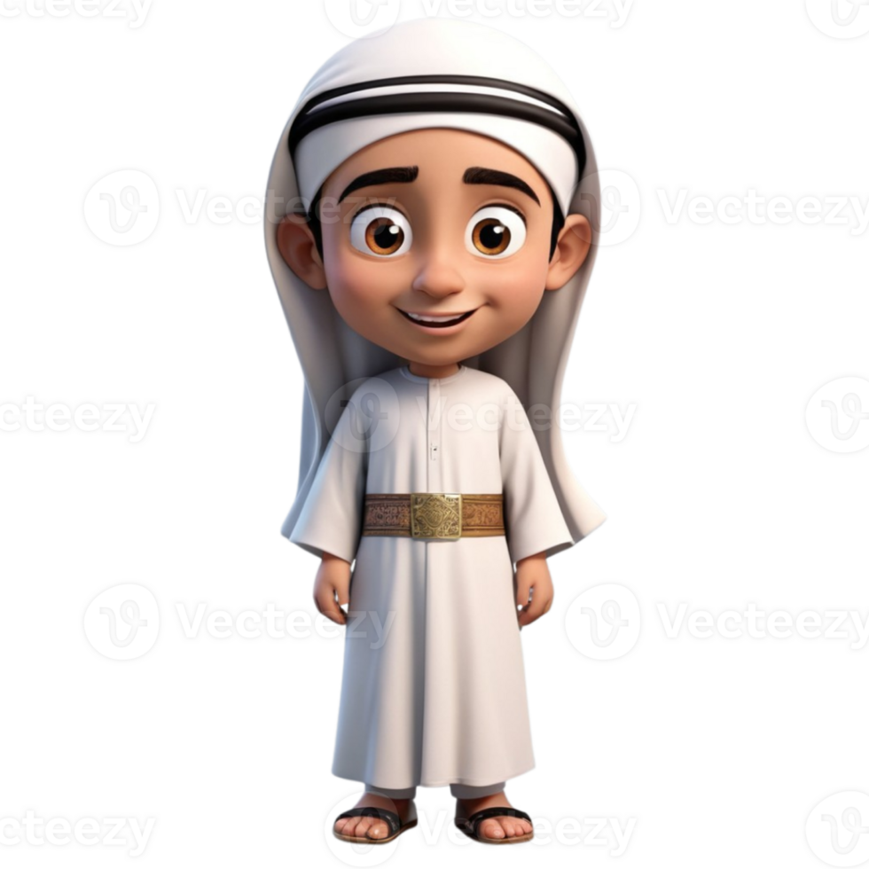 AI generated 3d render of a muslim kid on isolated transparent background png, generated with AI png