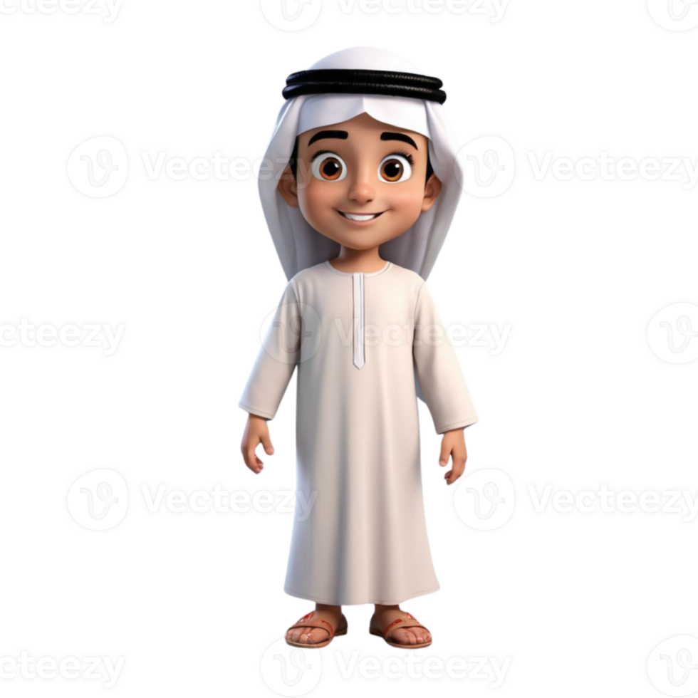 AI generated 3d render of a muslim kid on isolated transparent background png, generated with AI png