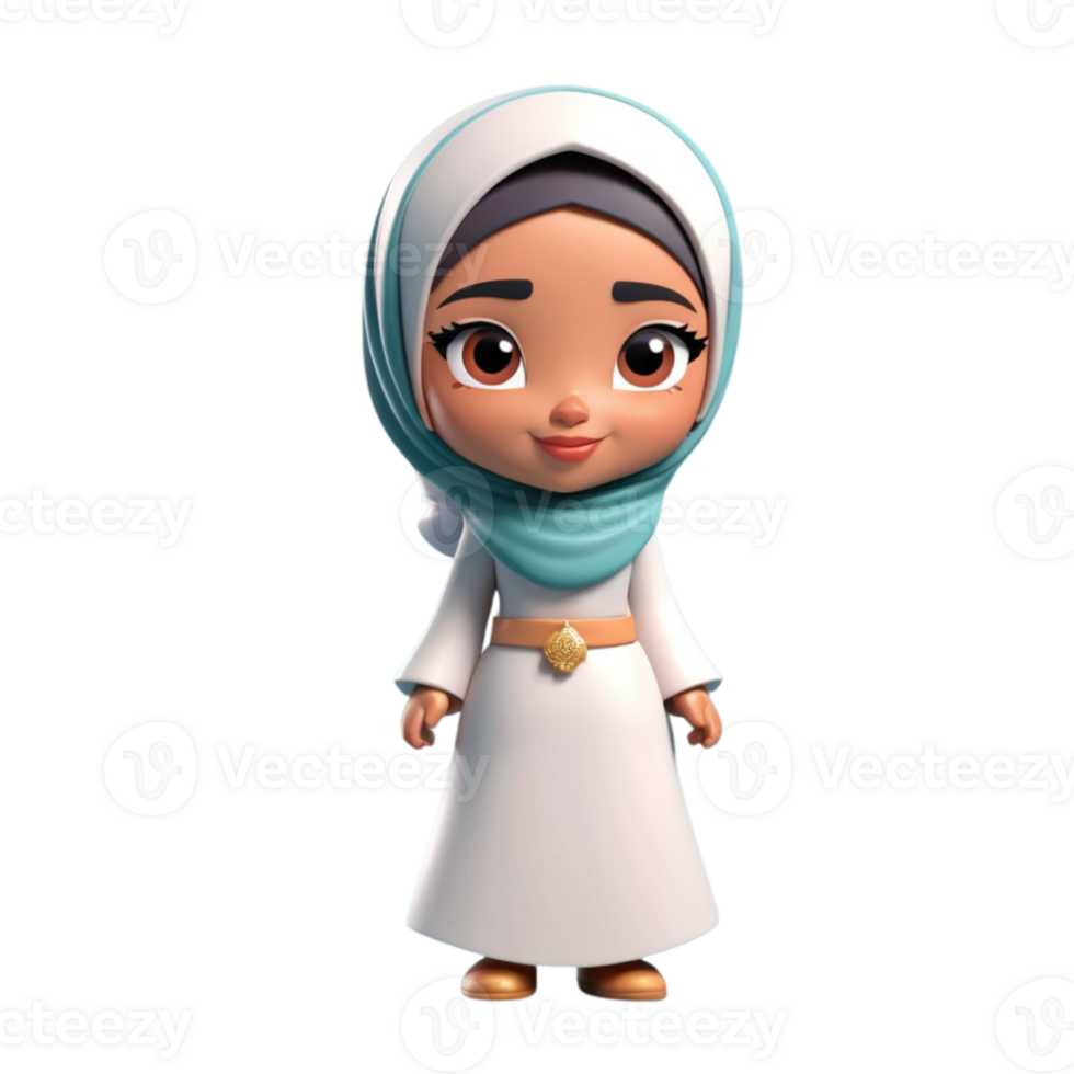 AI generated 3d render of a muslim woman character in hijab on isolated transparent background png, generated with AI png