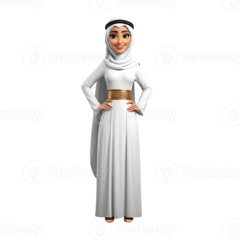 AI generated 3d render of a muslim woman character in hijab on isolated transparent background png, generated with AI png