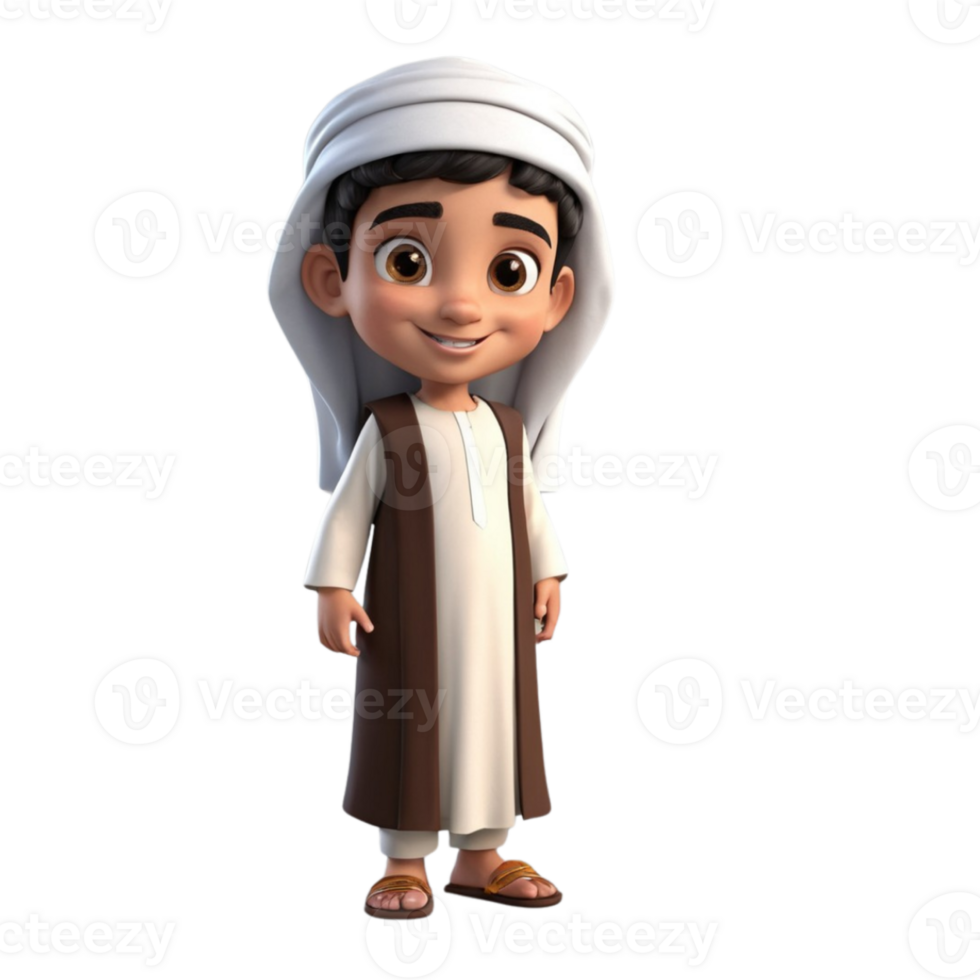 AI generated 3d render of a muslim kid on isolated transparent background png, generated with AI png