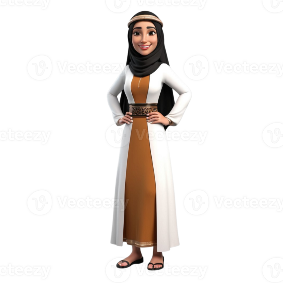 AI generated 3d render of a muslim woman character in hijab on isolated transparent background png, generated with AI png