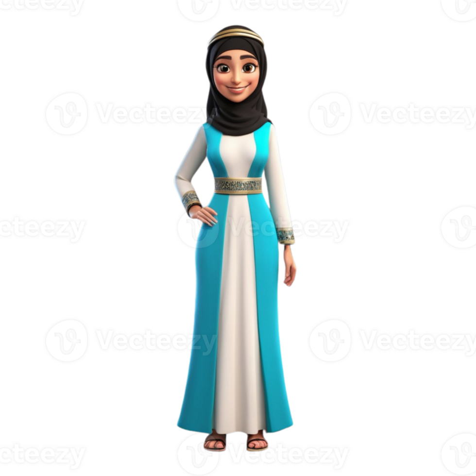 AI generated 3d render of a muslim woman character in hijab on isolated transparent background png, generated with AI png