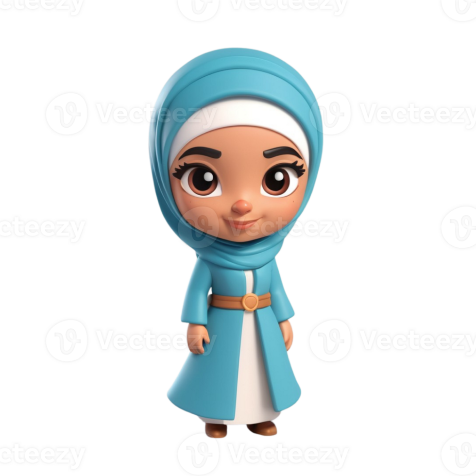 AI generated 3d render of a muslim woman character in hijab on isolated transparent background png, generated with AI png