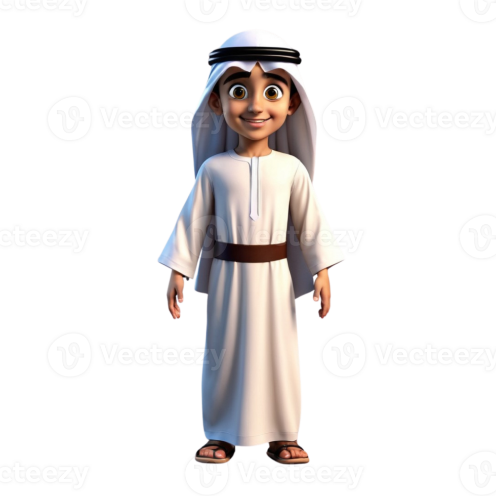 AI generated 3d render of a muslim kid on isolated transparent background png, generated with AI png