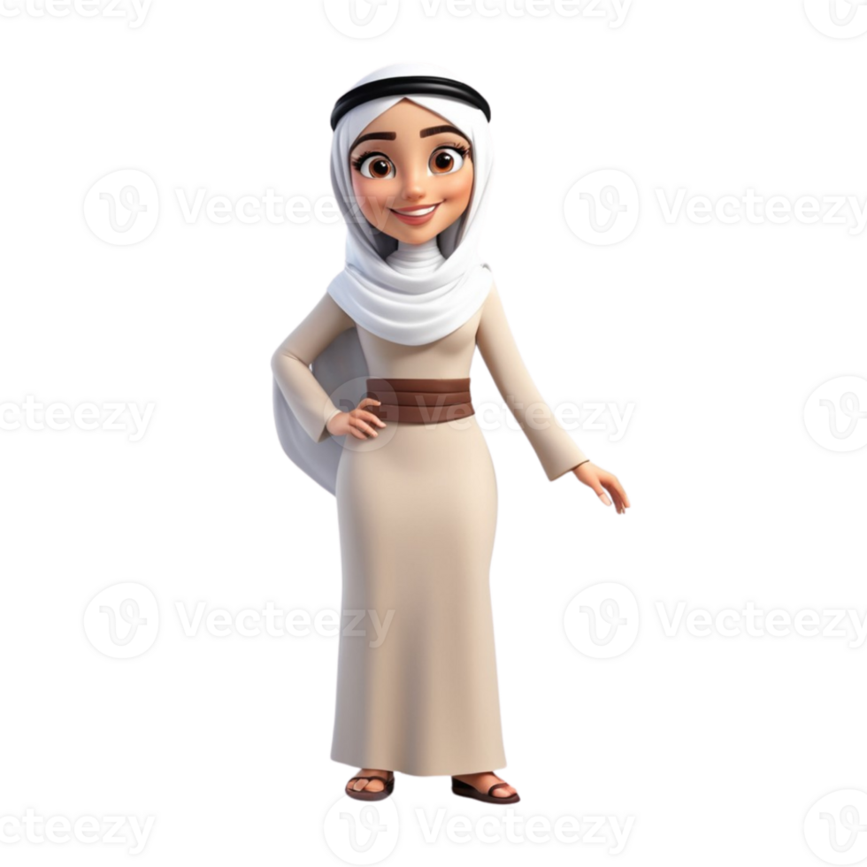 AI generated 3d render of a muslim woman character in hijab on isolated transparent background png, generated with AI png