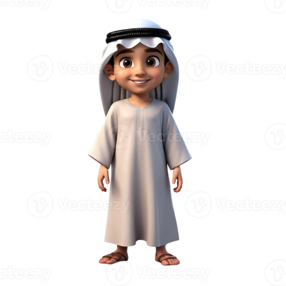 AI generated 3d render of a muslim kid on isolated transparent background png, generated with AI png