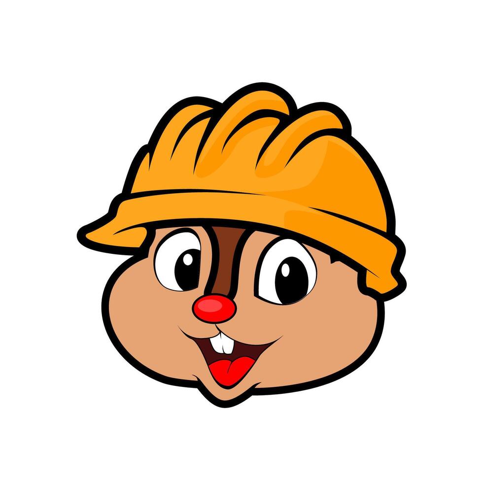 Squirrel face in cartoon style Wearing a Contractor's Helmet vector