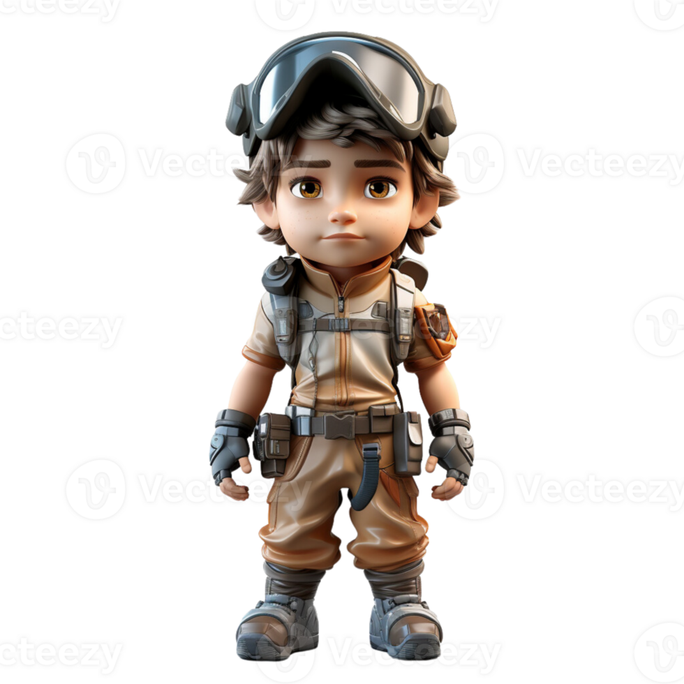 AI generated 3d illustration a young soldier on isolated transparent background png, generated with AI png