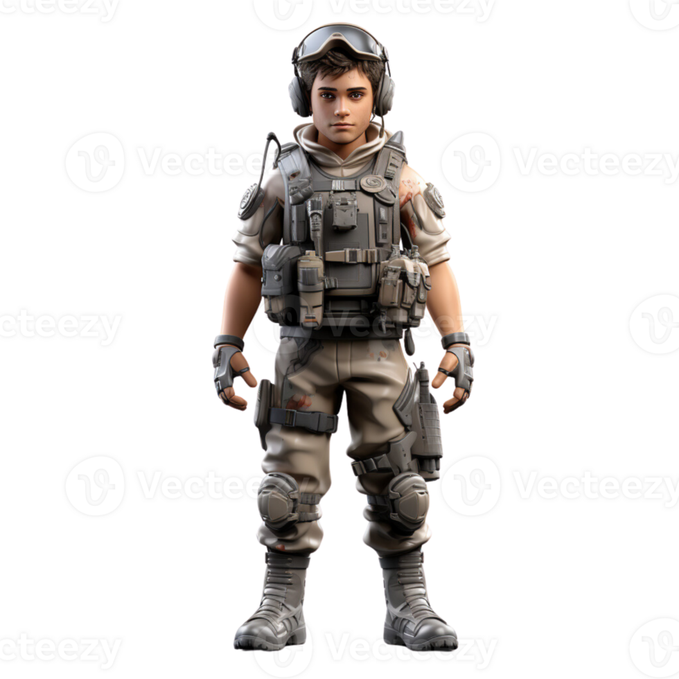 AI generated 3d illustration a young soldier on isolated transparent background png, generated with AI png
