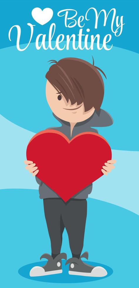 cartoon boy character with heart Valentines Day card design vector