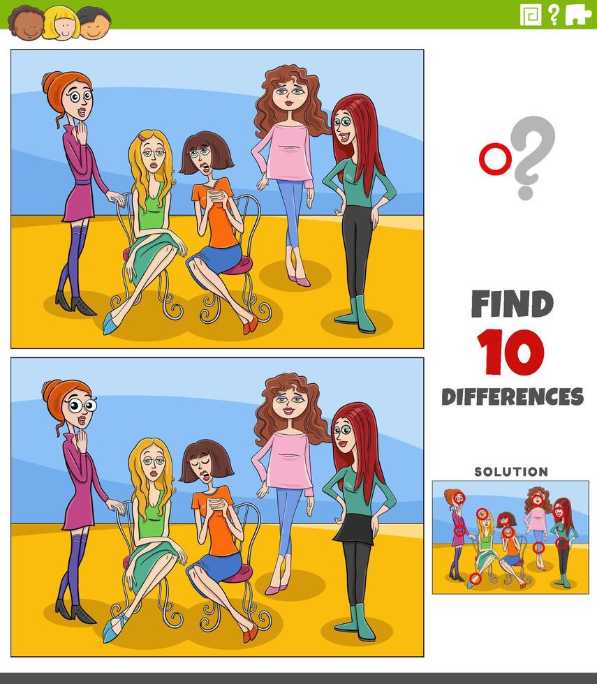 diferencias actividad con dibujos animados joven mujer grupo vector