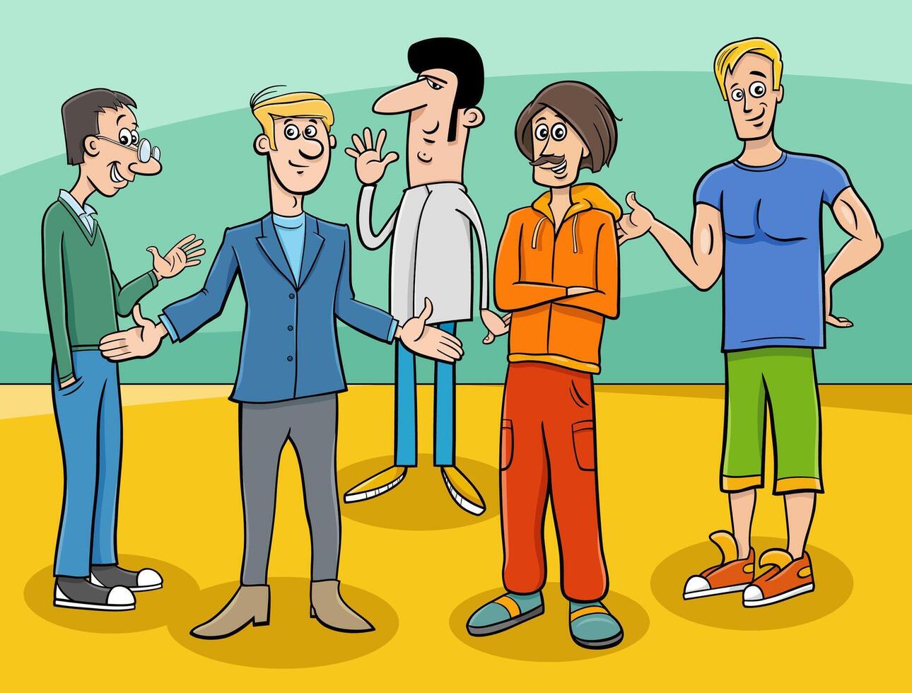 cartoon funny young men or boys comic characters group vector