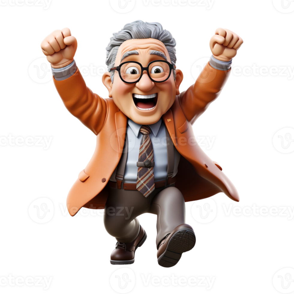 AI generated 3d illustration of a cartoon old happy old man on isolated transparent background png, generated with AI png