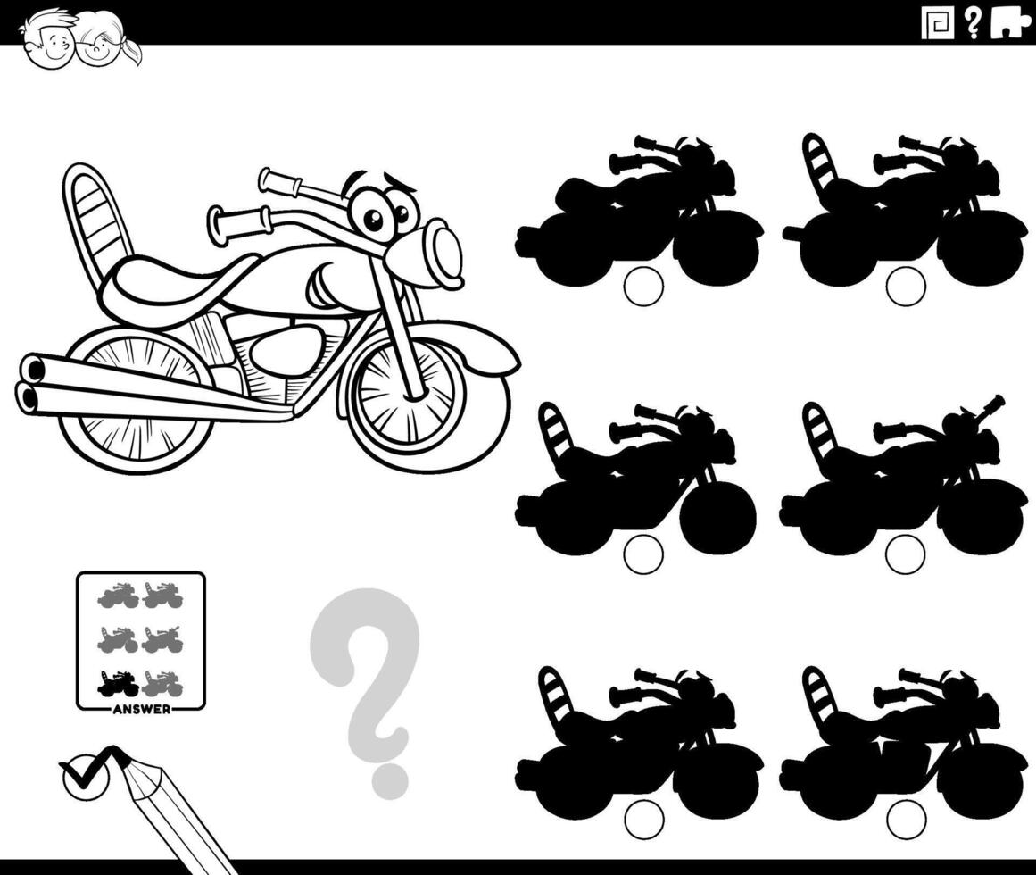 shadow game with cartoon motorcycle vehicle character coloring page vector