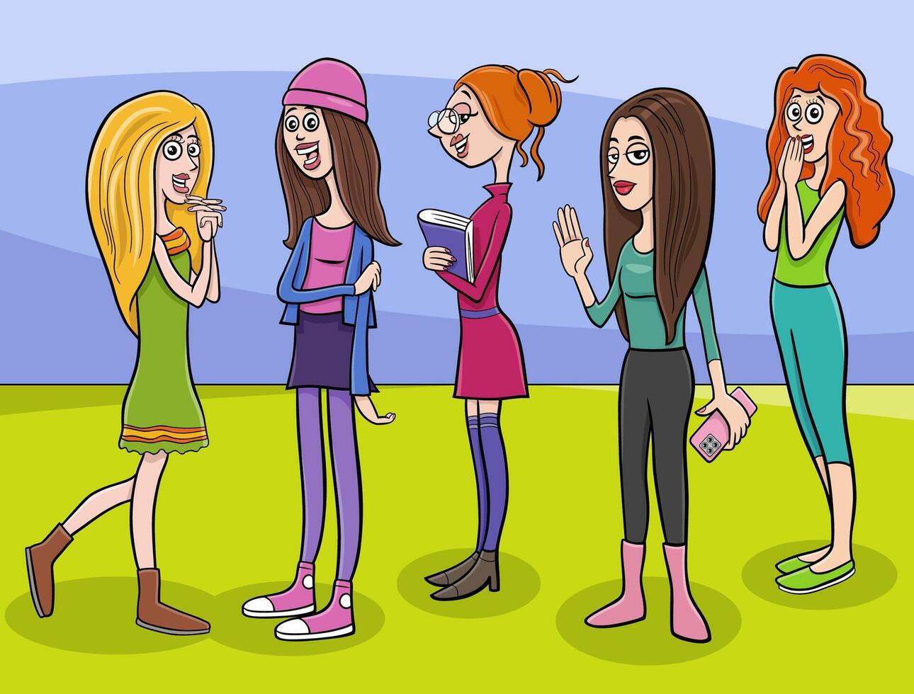 cartoon young women comic characters group vector